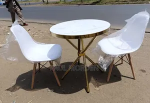 Silver Stand Round Table With Two Dining Chairs