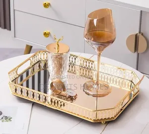 Vanity ROUND Decorative Gold Vintage Tray Mirror