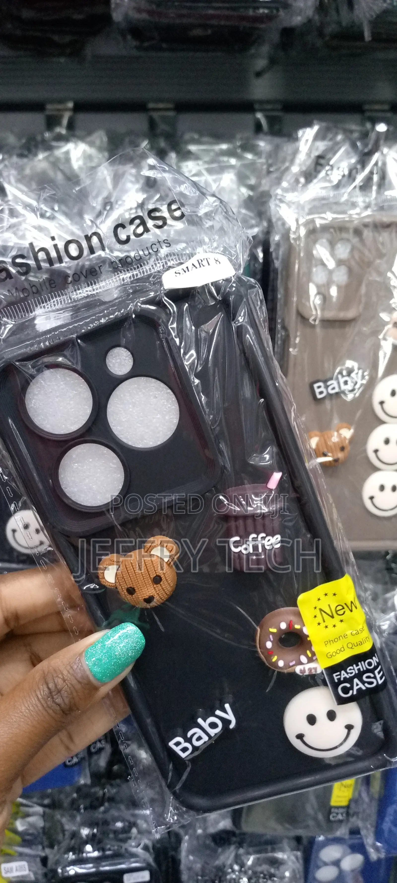3D Doll Bear Coffee Case for Infinix Smart 8 -Black-