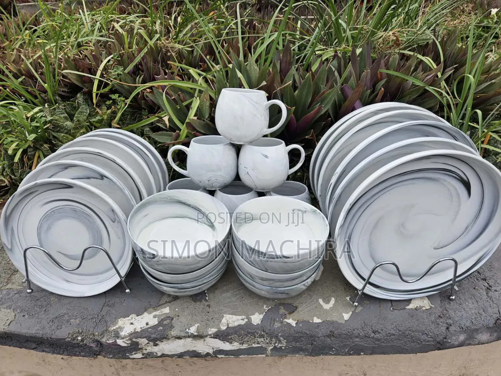 24pcs Marble White Ceramic Dinner Set
