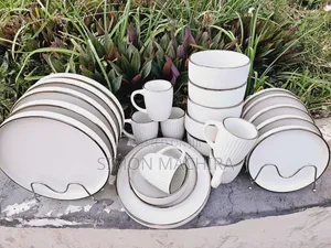 24pc Nordic Gold Rim Ceramic Dinner Set