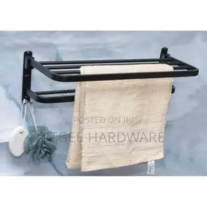 Towel Shelf With a Towel Bar-60cm- Black