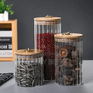 3pcs Set Glass Storage Jars With Bamboo Lids