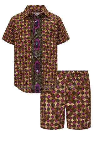 Geometrical Kitenge Short With Short Sleeved Shirt