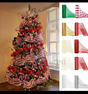 26cm 10 Yards Gold White Mesh Ribbon DIY Xmas
