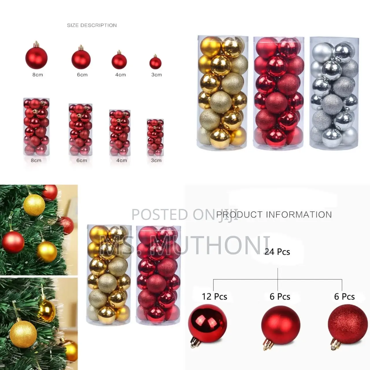 24pcs Christmas Tree Decor Ball Bauble Hanging Pendant B