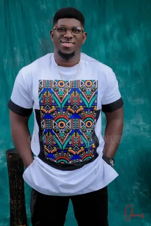 White Shirt With Dashiki Print