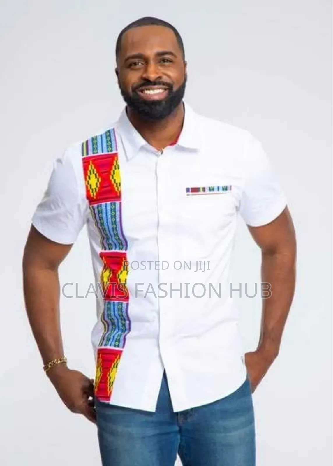 White Stripped Kitenge Shirts for Men