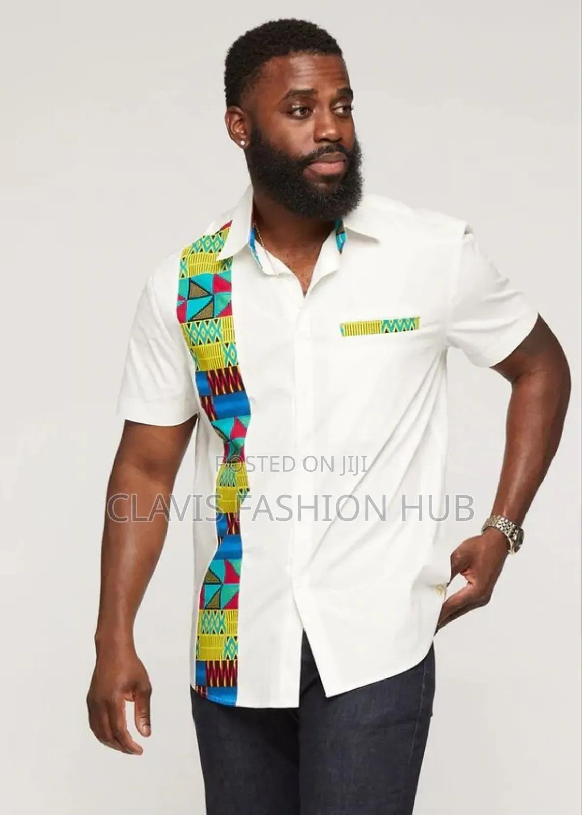 White Stripped Kitenge Shirts for Men