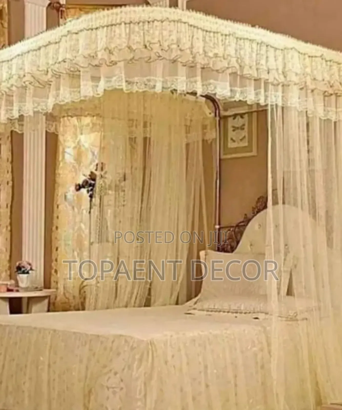 Cream Queen Size Bed 2 Stand Mosquito Net