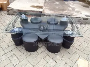 Glass Coffee Table With Puffs