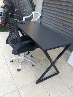 Headrest Chair and Grey Metallic Study Table