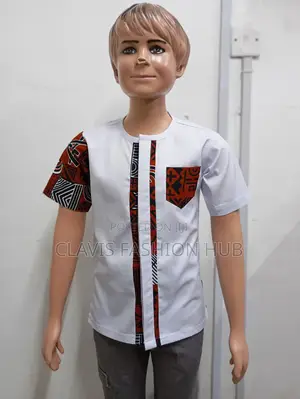 Boys White Shirt With Kitenge Print