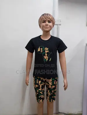 Kids Black Tshirt and Kitenge Short