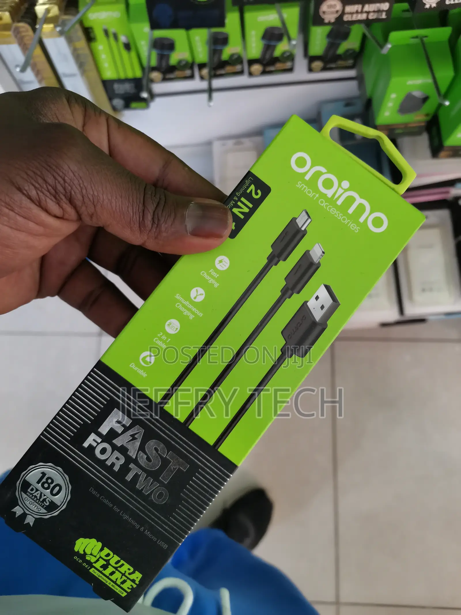 Oraimo OCD-D61 2 in 1 Micro USB Data Cable - Black