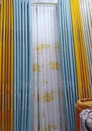 Yellow and Ocean Blue Elegant Window Curtains and Sheers