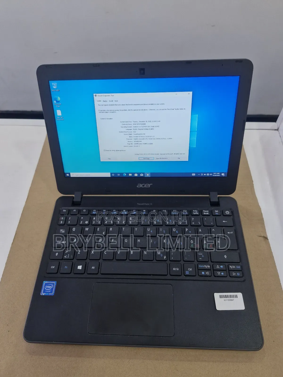 Laptop Acer TravelMate B 4GB Intel Celeron SSD 72GB