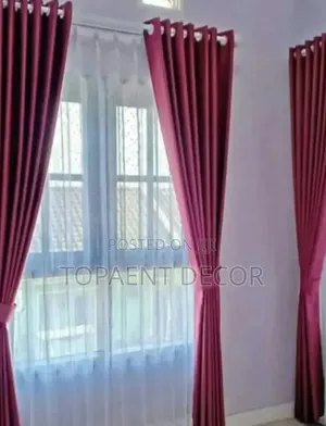 Pink Window Curtains and White Sheers