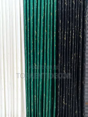 Velvet Green, White and Black Window Curtains