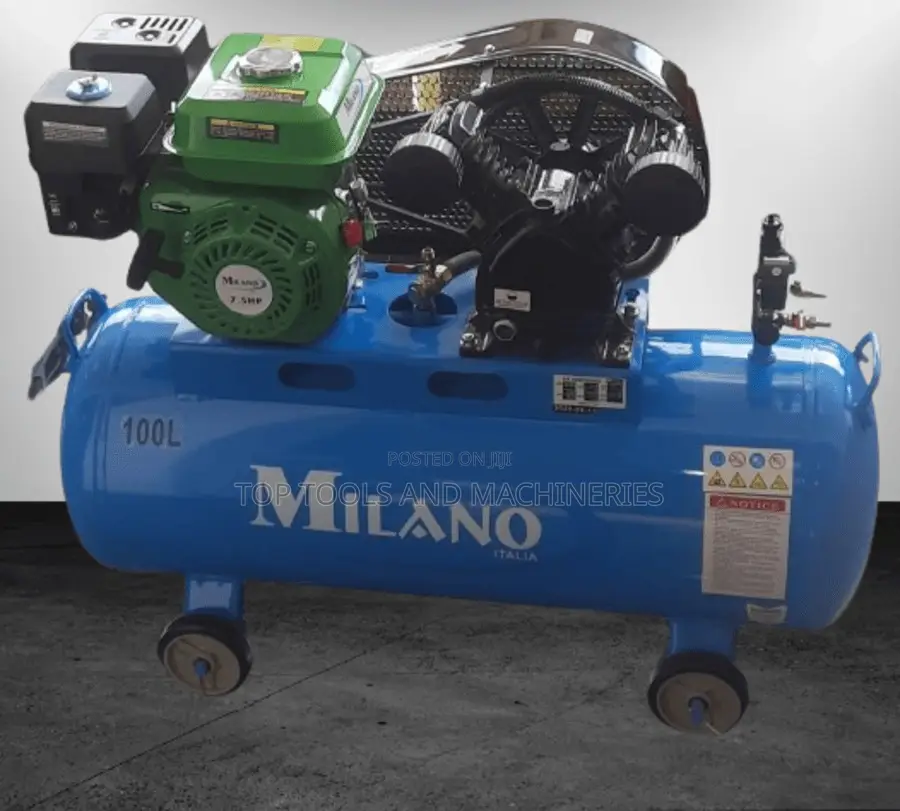 Milano 7.5hp 100ltrs Compressor ENGINE DRIVEN Double Piston