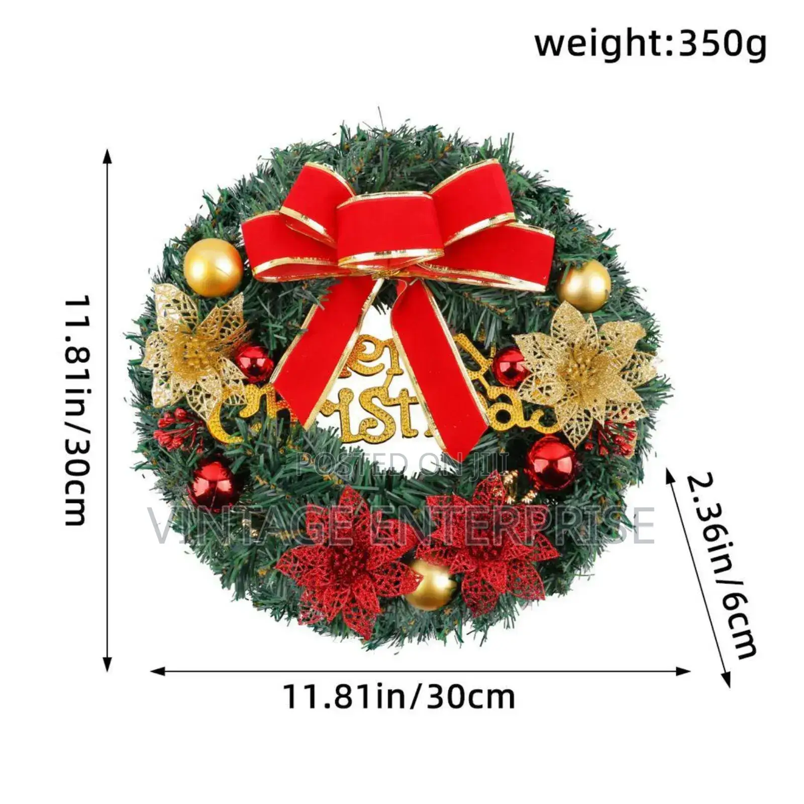 30cm Christmas Wreath With Lights**