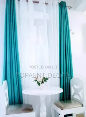 Ocean Blue Window Curtains and Milk White Sheers