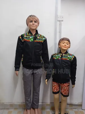 Kids Black Jacket With Kitenge