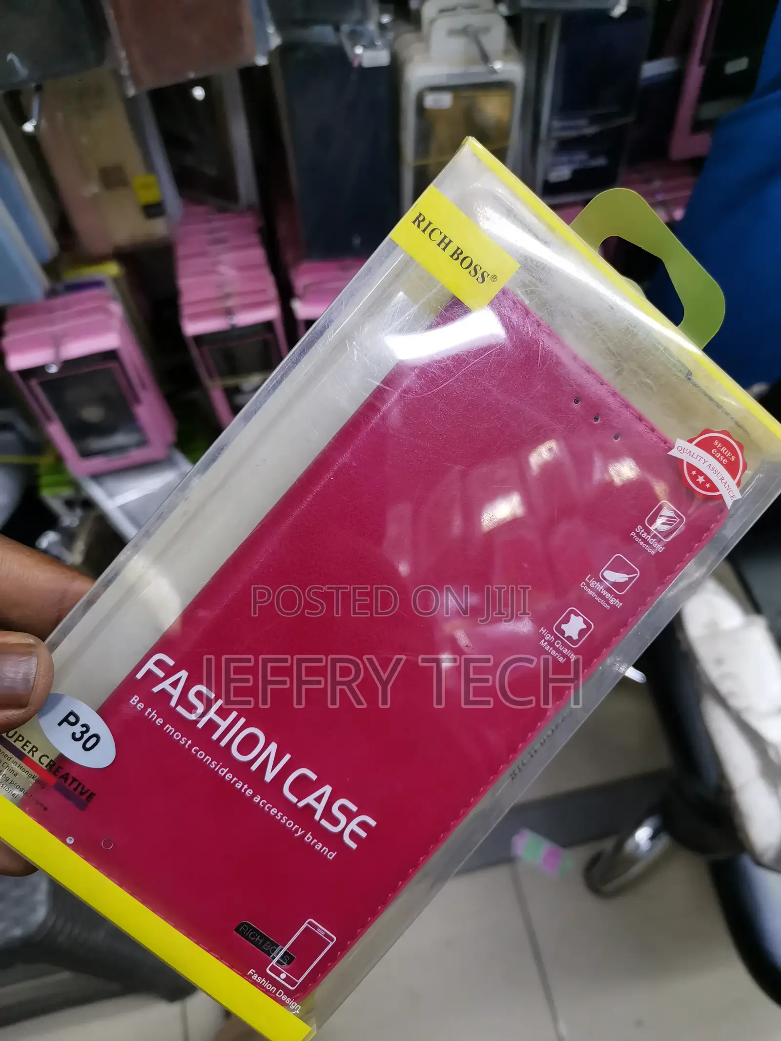 Universal Richboss Leather Flip Case for Huawei P30-Pink