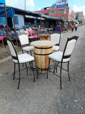 High Bar Set, Powder Coated Seats and Barrel Table