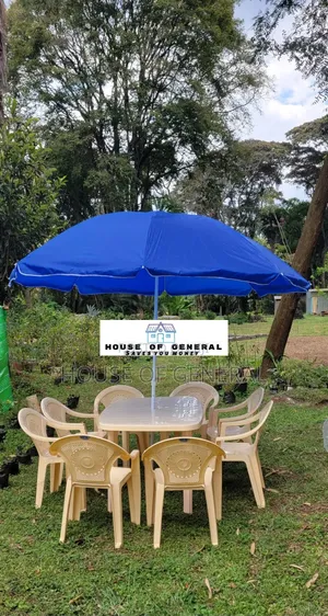 8 PCS Plastic Chair and Plastic Table + 1 Umbrella