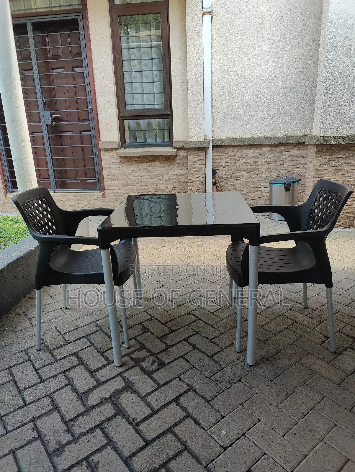 Plastic Chairs and Plastic Table With Metal Legs