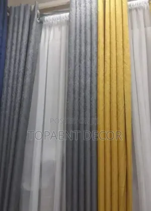 Yellow and Grey Ring Window Curtains and White Sheers