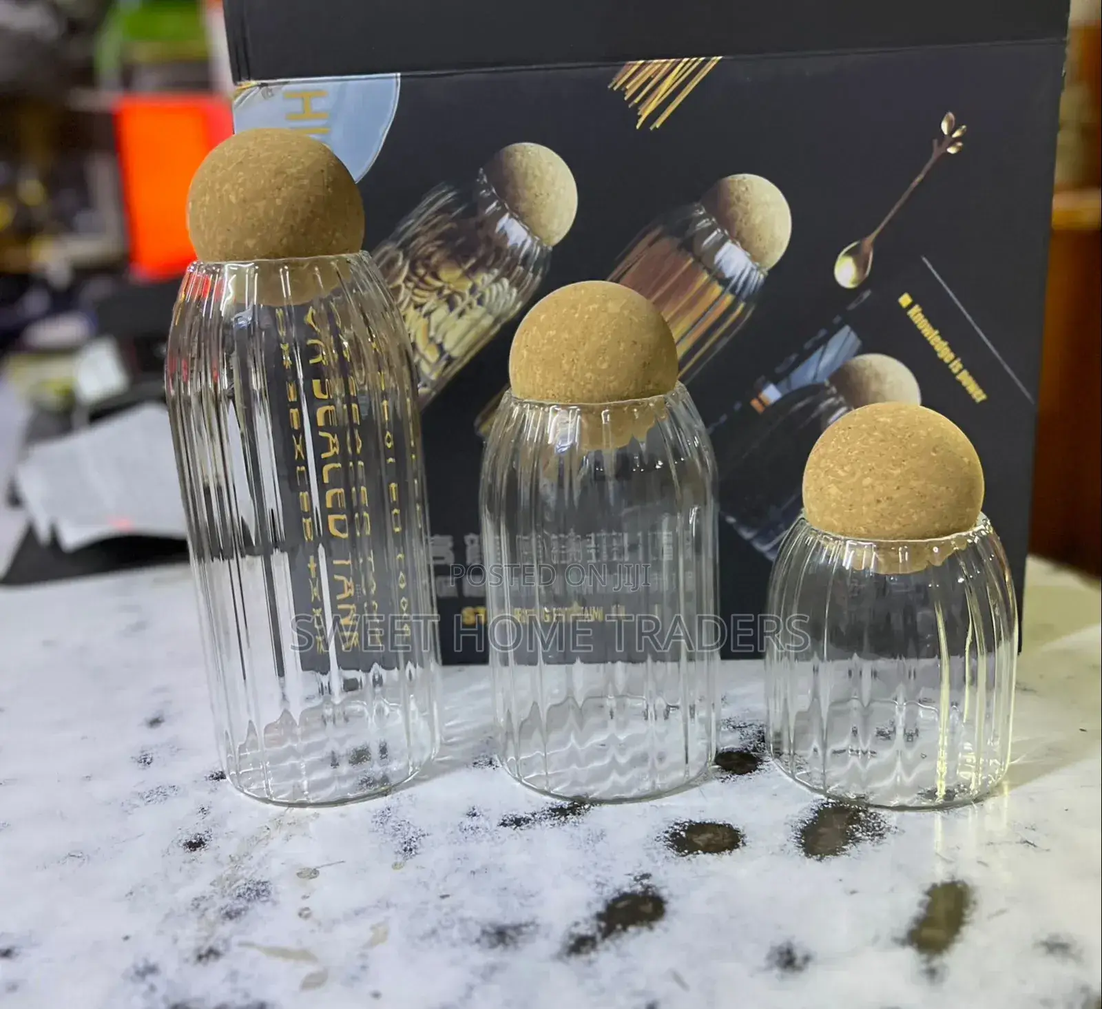 3 PCS Spaghetti Glass Vase With Bamboo Lid