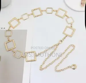 Women's Gold Geometric Metal Tassel Long Pendant Chain Belt