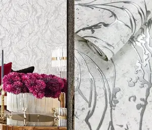 Floral White and Grey 3D Wallpaper