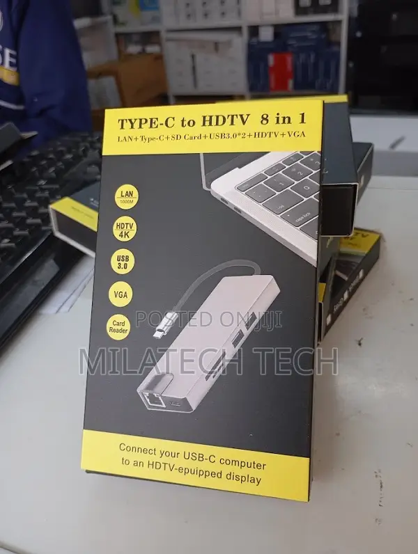 Type C to HDMI,VGA,LAN,USB,Type C,SD Macbook Adapter 8 IN 1