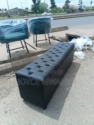 Ottoman 5ft, Black Leather 