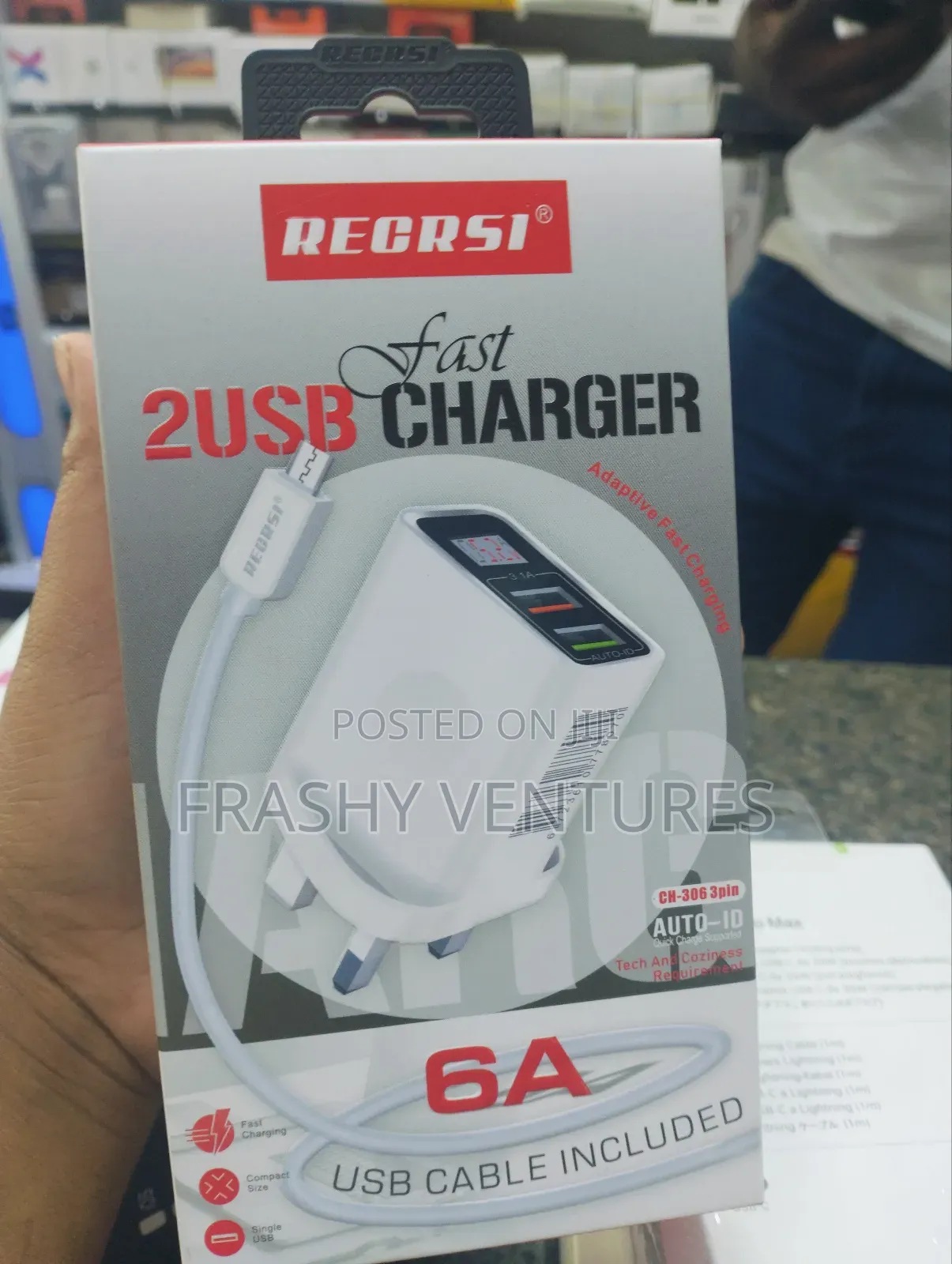 2 USB Charger 6A USB Cable Included