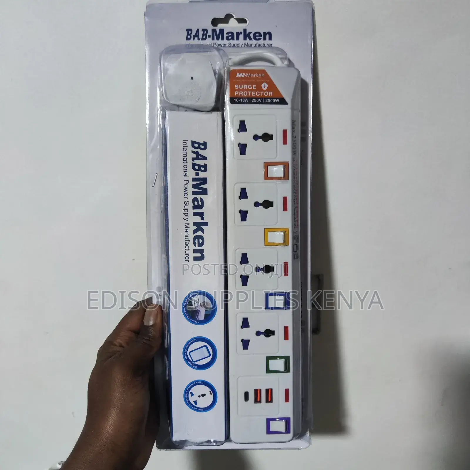 Extension Cables With 3 USB + USB-C 5 WAY Wt Surge Protector