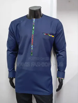 Nvy Blue Africa Shirt With Ankara Print