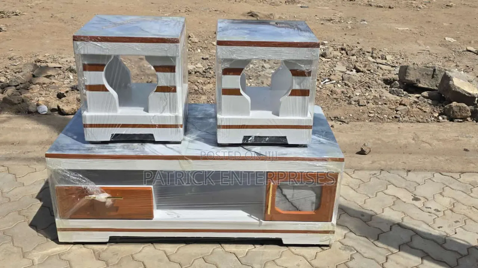Modern Coffee Table Top Marble/Glass With 2 Stools
