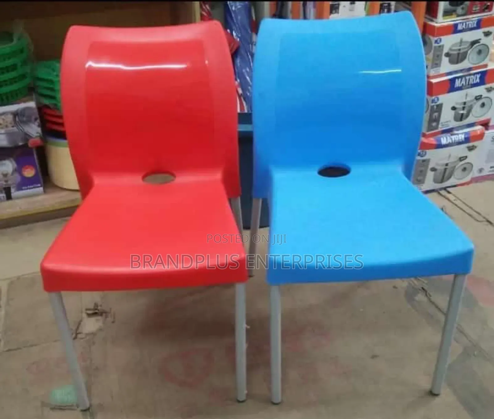 Blue and Red Plastic Chairs