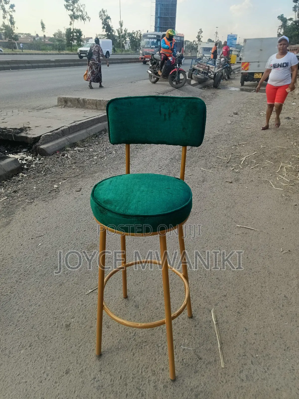 Counter Stool or Kitchen Stool, Green and Gold 