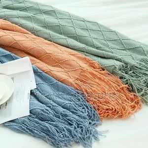 Knitted Throw Blanket With Tassels/Lightweight Soft Blanket