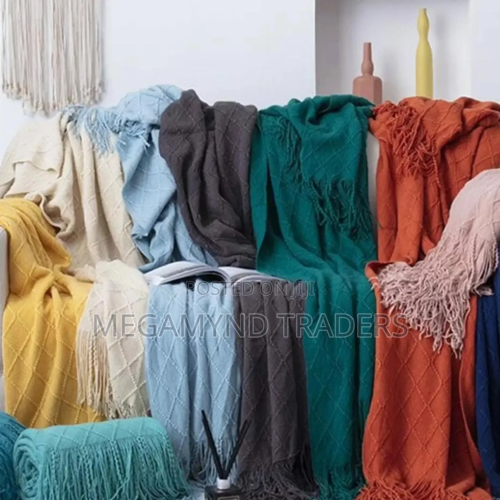 Knitted Throw Blanket With Tassels/Lightweight Soft Blanket