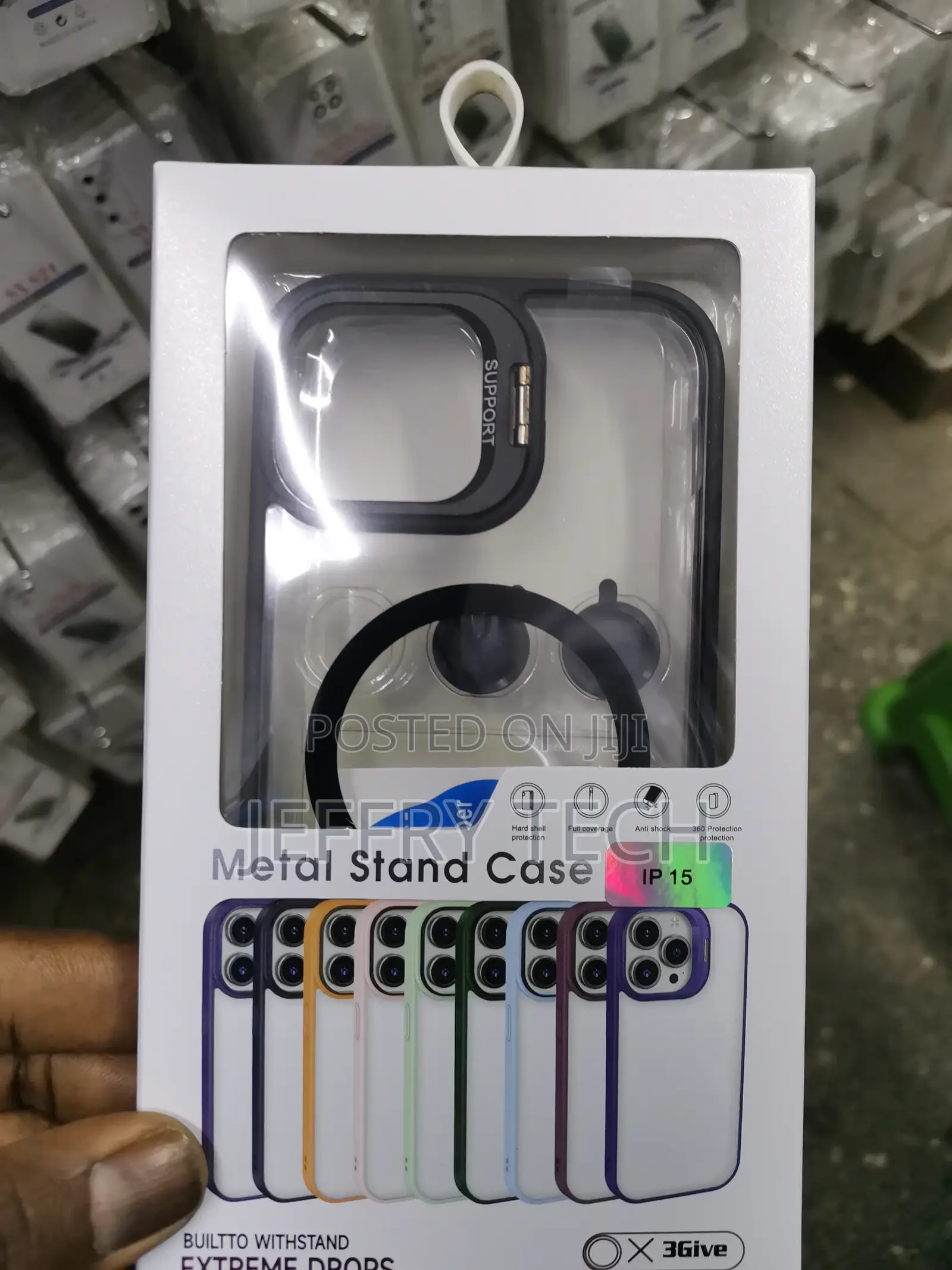Stand Case for iPhone 15 Metal Camera Lens Ring Protector Co