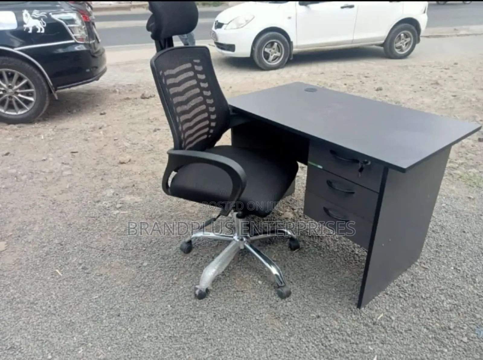 Grey Desk and Headrest Chair