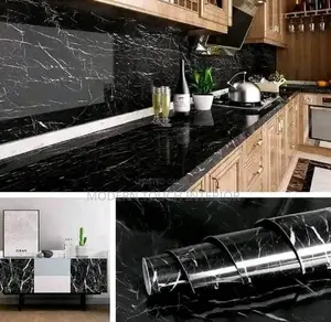 Adhesive Black Marble Wallpaper