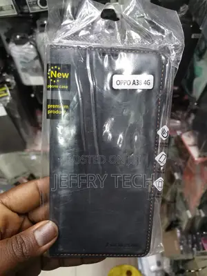 Oppo A38 4gflip Cover | Leather | Inside Pockets-Black