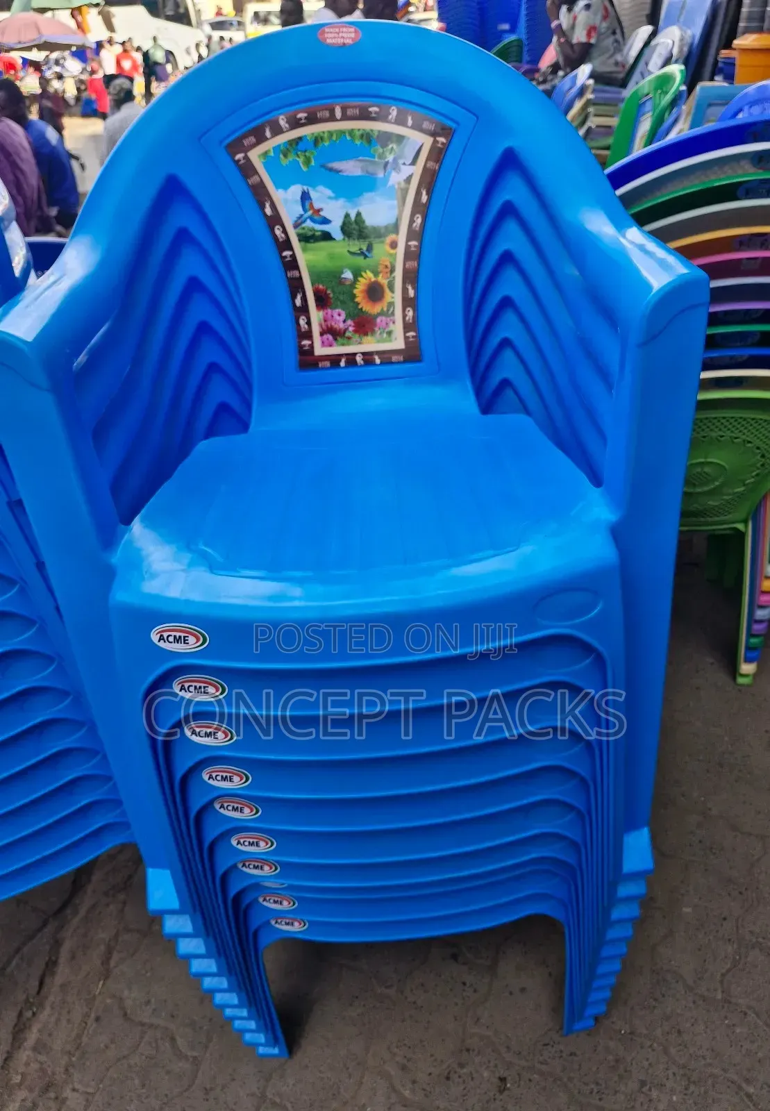 Blue Acme Plastic Chair ( Flower Back)